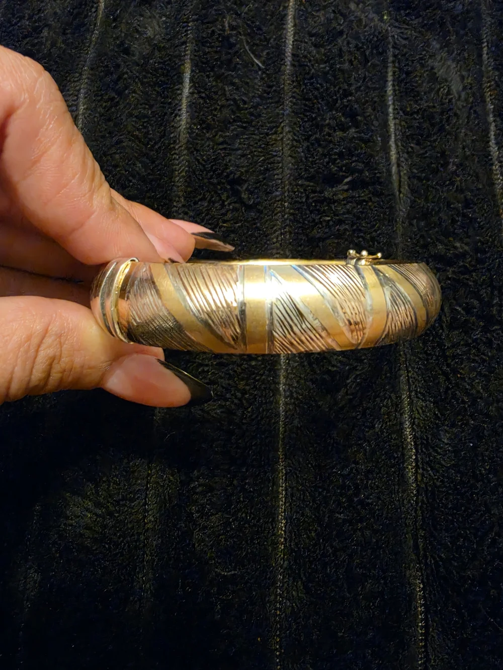 Gold and Silver Two-Tone Textured Bangle Bracelet